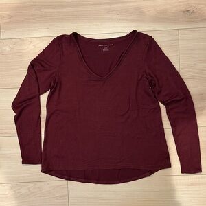 AE Wine Red Soft V-Neck Long Sleeve